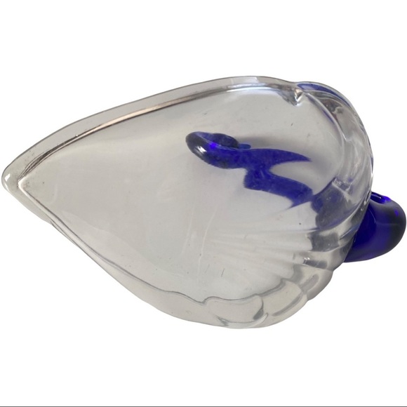 Beautiful Cobalt Blue Glass Swan & Transparent Glass Soap Candy Dish 9” L 5” H - Picture 7 of 7